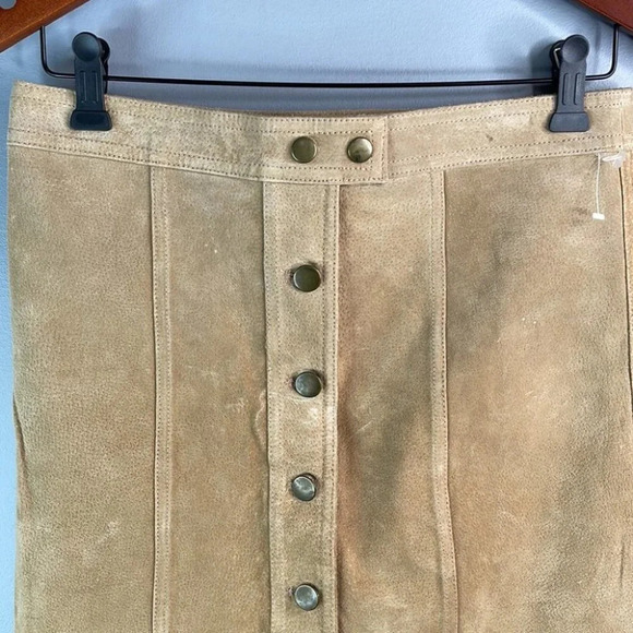 VINTAGE Y2K Jano Suede Mini Skirt Tan Suede Button Down Pencil Straight Size 5 - Picture 3 of 9